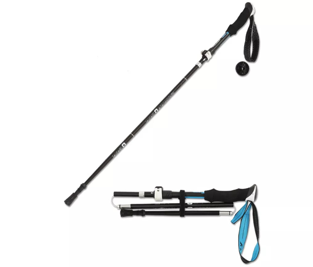 Adjustable folding telescopic trekking pole in black yellow and black blue