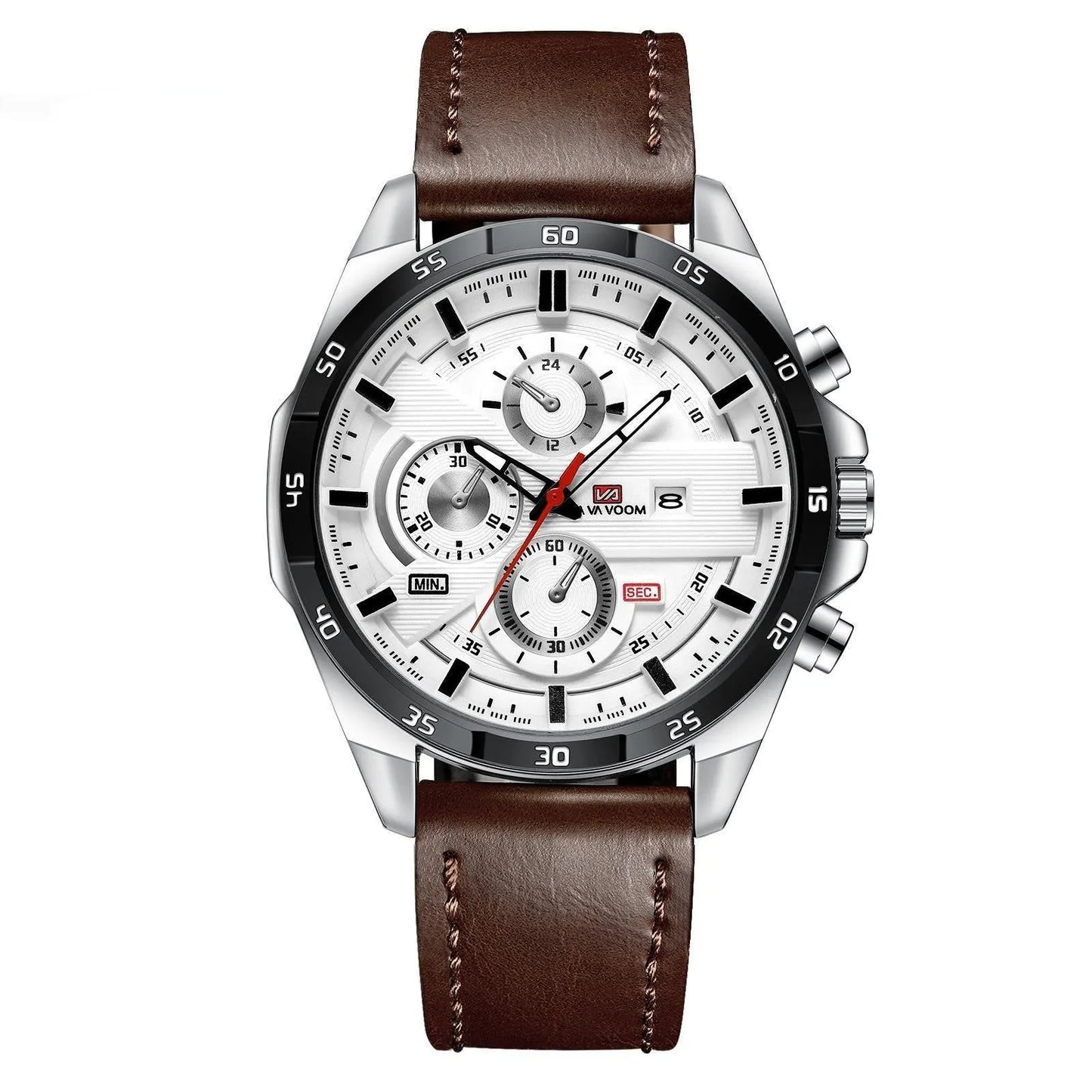 Men's business calendar waterproof quartz watch showing nine colour variants with 10mm thickness