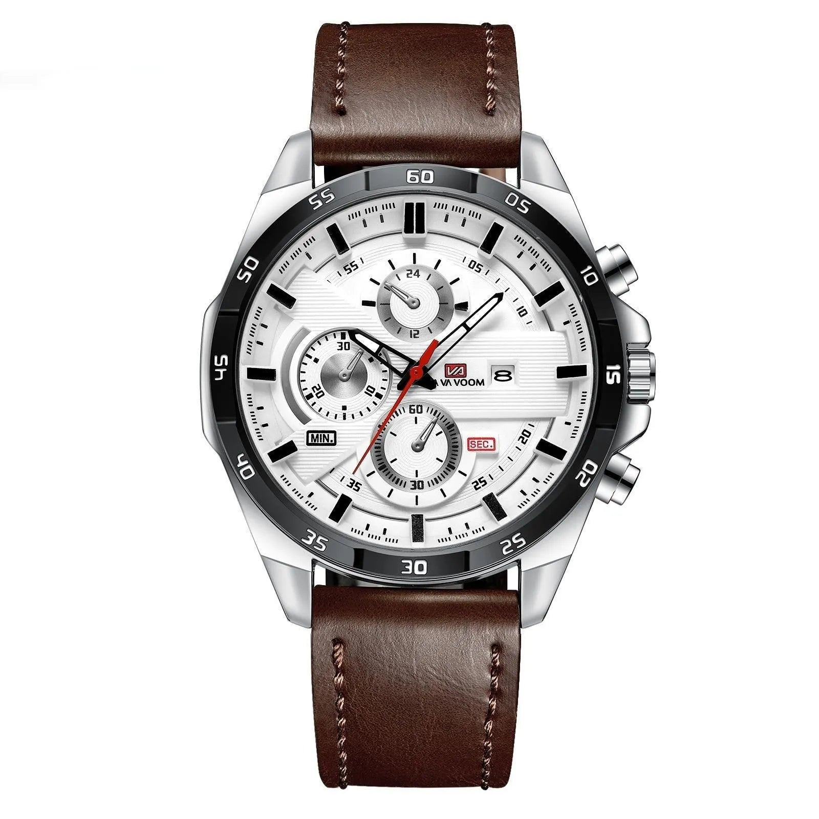 Men's business calendar waterproof quartz watch showing nine colour variants with 10mm thickness