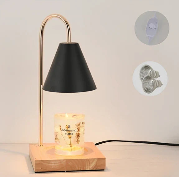 Log aromatherapy melting wax lamp measuring 37cm tall with natural wood base and white lampshade