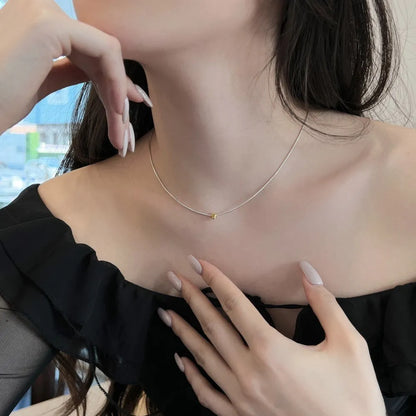 S925 sterling silver necklace for women with geometric pendant and golden balls design on a regular chain