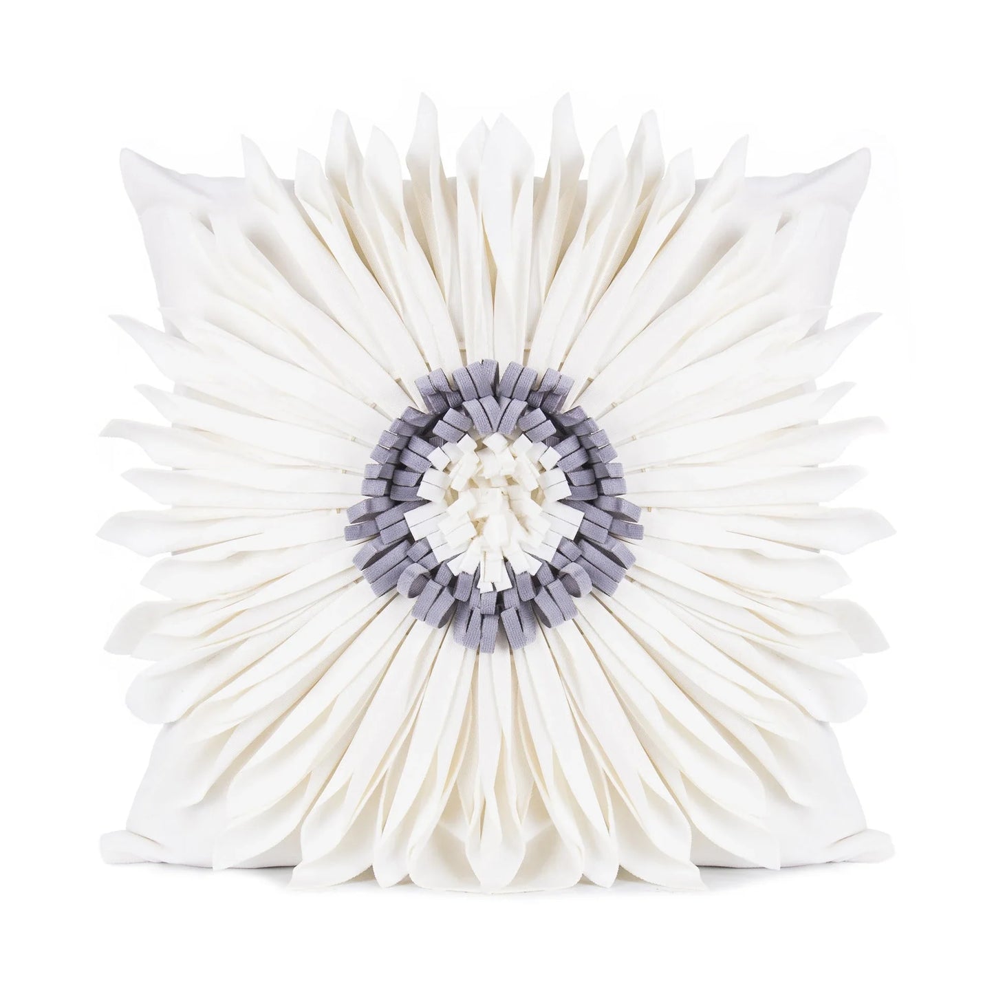 Stylish velvet throw pillows with 3D chrysanthemum embellishments in blue, yellow, pink, and white colors