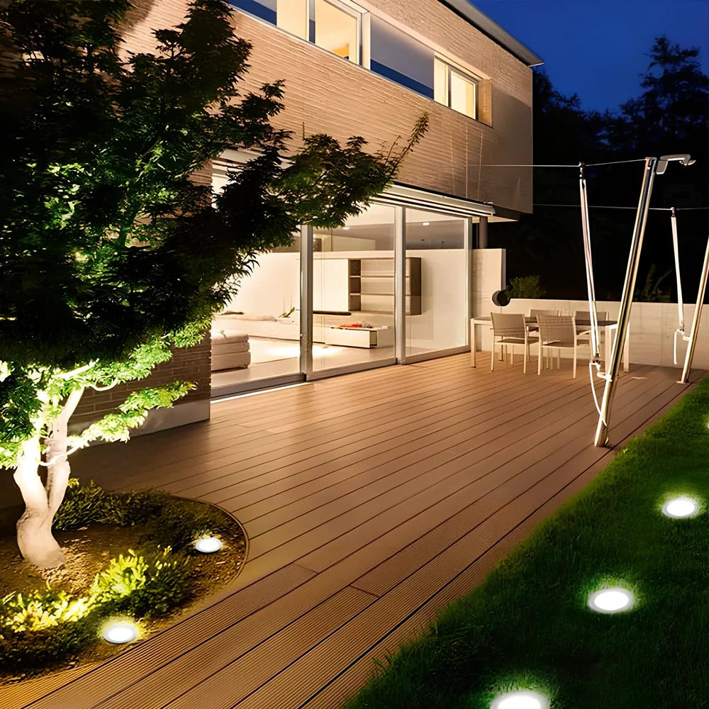 Stainless steel solar garden light measuring 11.5x11.5x13cm with automatic dusk operation