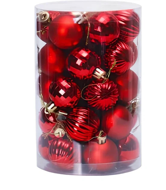 34 Christmas tree ball ornaments in assorted colours with 6cm diameter plastic construction