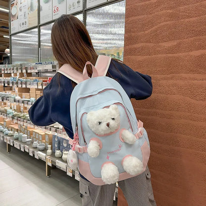 Literary style nylon school backpack in a macaron colour with curved shoulder straps
