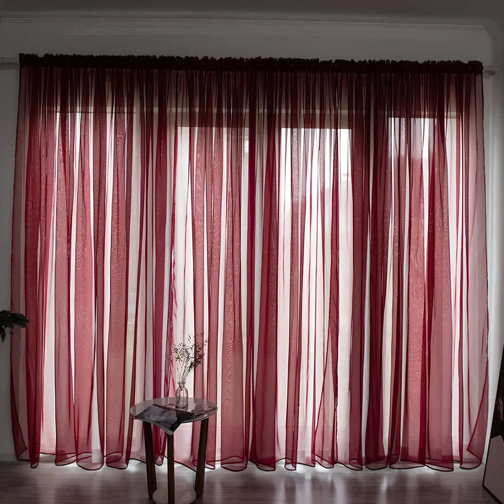 Simple modern balcony solid colour gauze curtain in beige showing light transmission effect