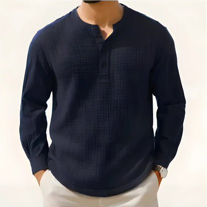 Cotton linen long sleeve shirt with 3/4 sleeves in slim fit pullover style for teenagers