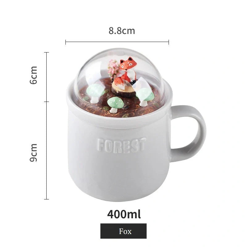 Ceramic Micro Landscape Milk Cup with embossed letters and colorful animal motif