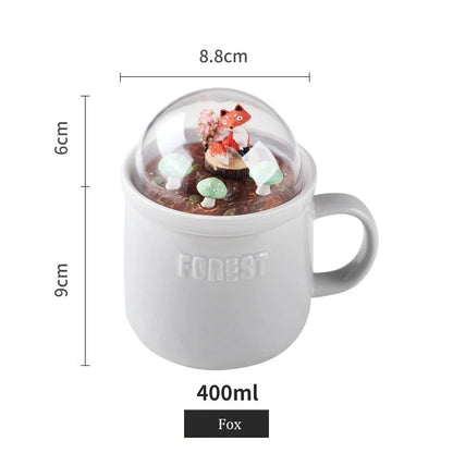 Ceramic Micro Landscape Milk Cup with embossed letters and colorful animal motif