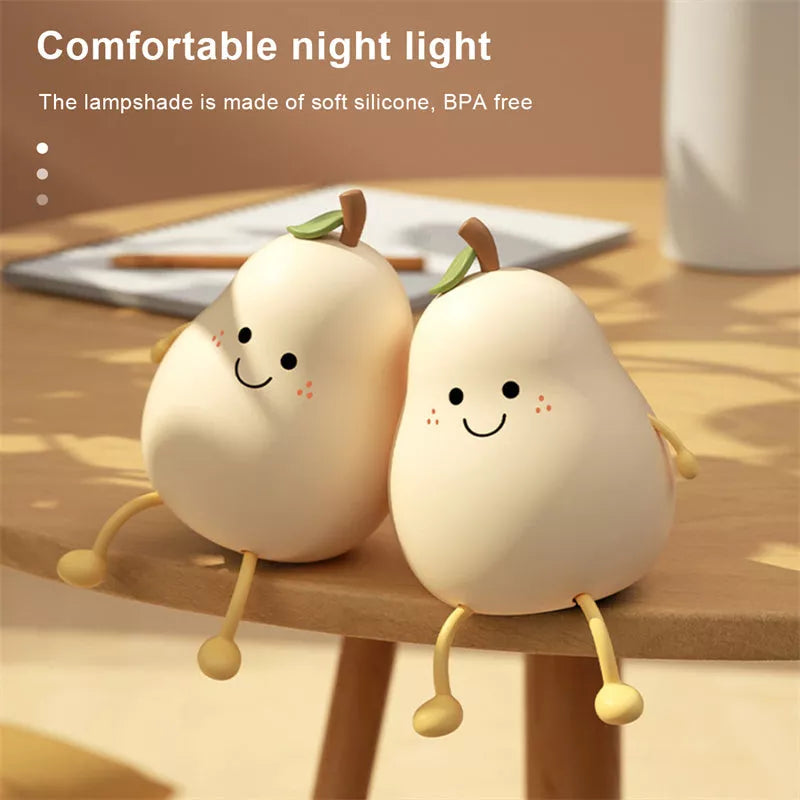 USB Rechargeable LED Pear Night Light with dimming touch control and 7-color mode