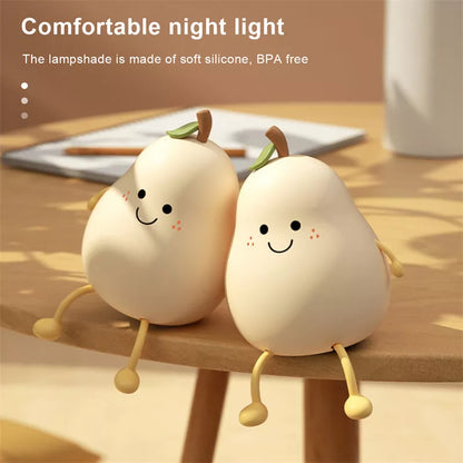 USB Rechargeable LED Pear Night Light with dimming touch control and 7-color mode