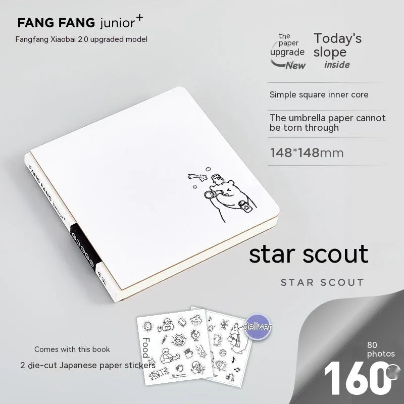 Square checkered diary with 100 pages, 148x148mm size, raw wood pulp material, and 120g weight
