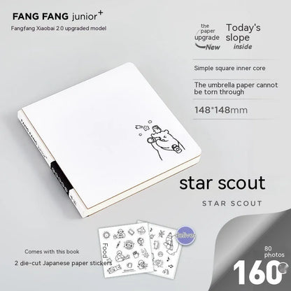 Square checkered diary with 100 pages, 148x148mm size, raw wood pulp material, and 120g weight