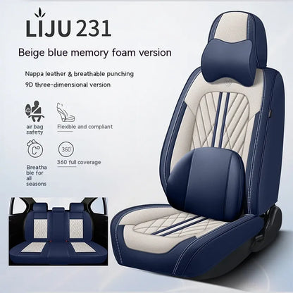 Five-seat leather car cushion set in multiple colour options with hemmed edges
