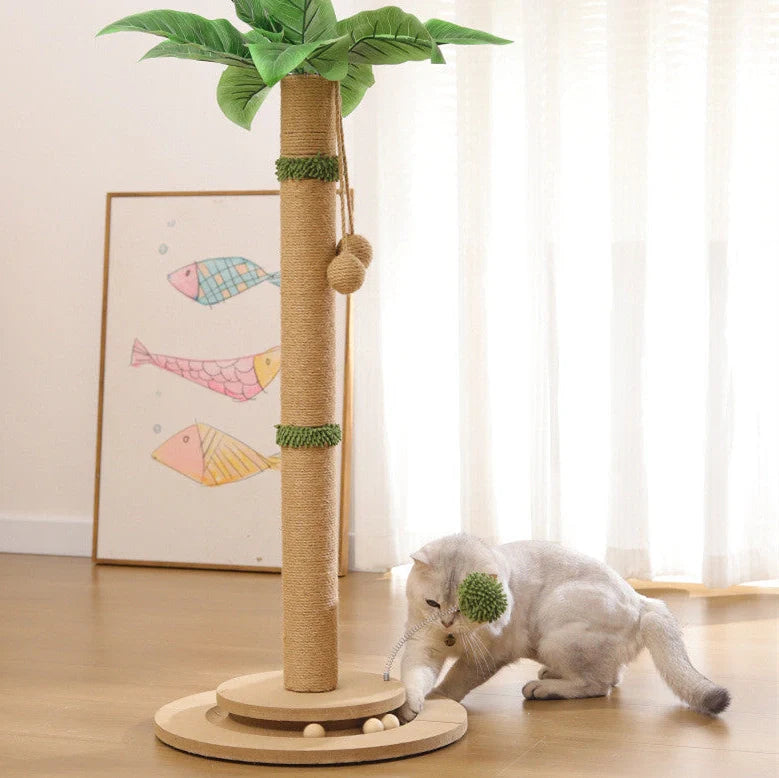 Vertical cat climbing frame with hemp rope wrapping and canna chamfering grab column