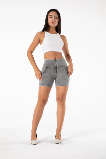 Shascullfites Melody High Waisted Denim Shorts in grey, offering soft stretch and comfort for women