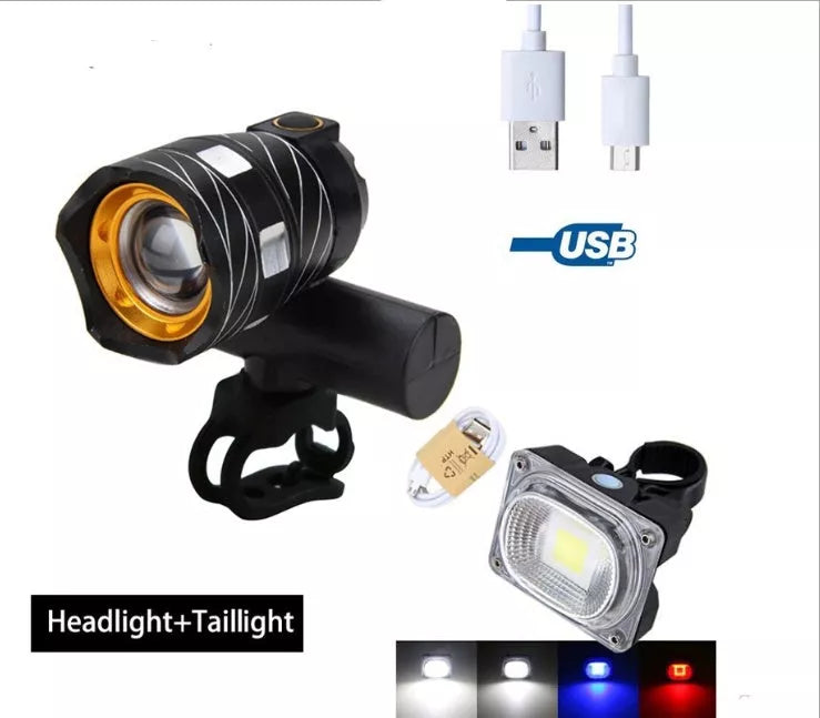 USB rechargeable bicycle headlight with optional taillights for night safety