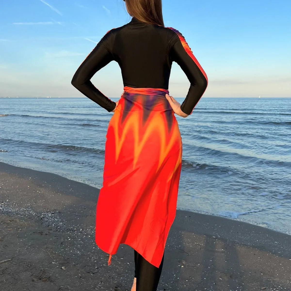 Women's conservative style three-piece polyester bikini set in colour 427 on a mannequin.