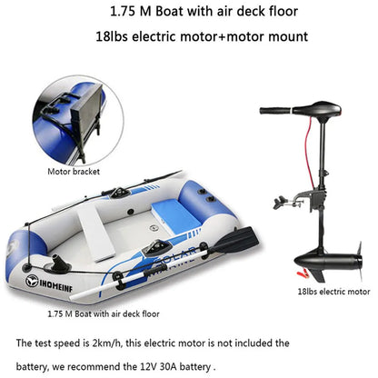 Inflatable kayak with 0.9mm environmental protection PVC hull, hard bottom, and foot pump, 4-person capacity.