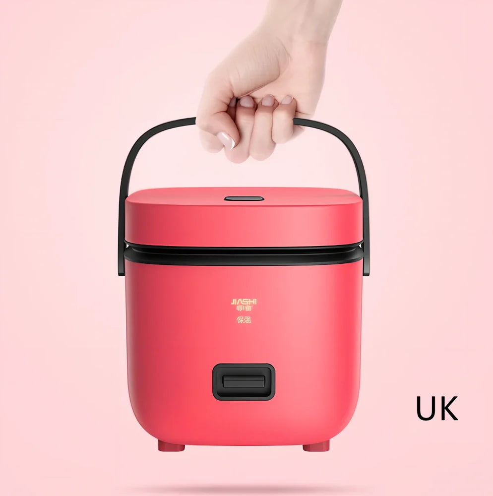 Compact brown 1-2 litre electric rice cooker, 180x200x180mm, with mechanical controls and aluminium pot for small UK kitchens