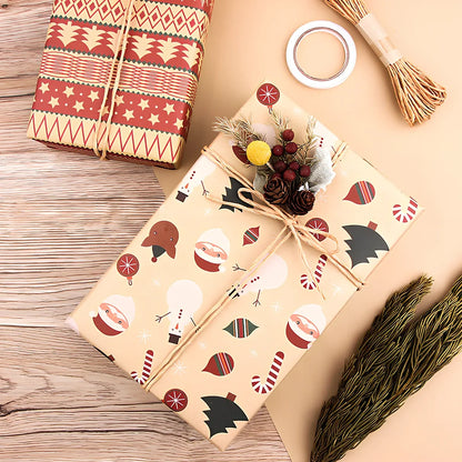 Vintage Christmas kraft wrapping paper showing one of six designs with 80g weight specification