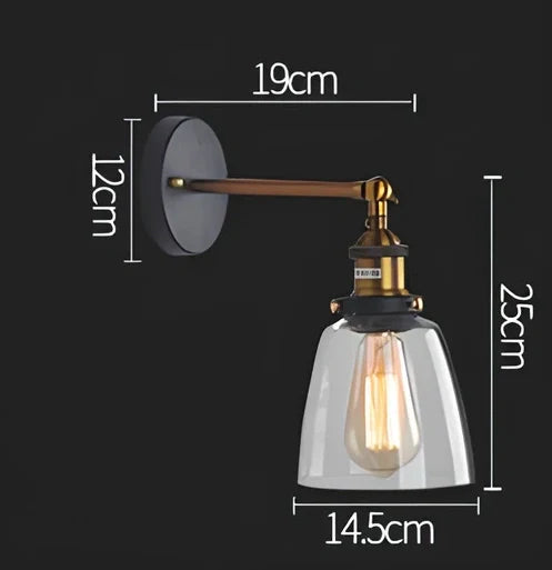 Vintage industrial wall lamp with glass body and adjustable lighting settings