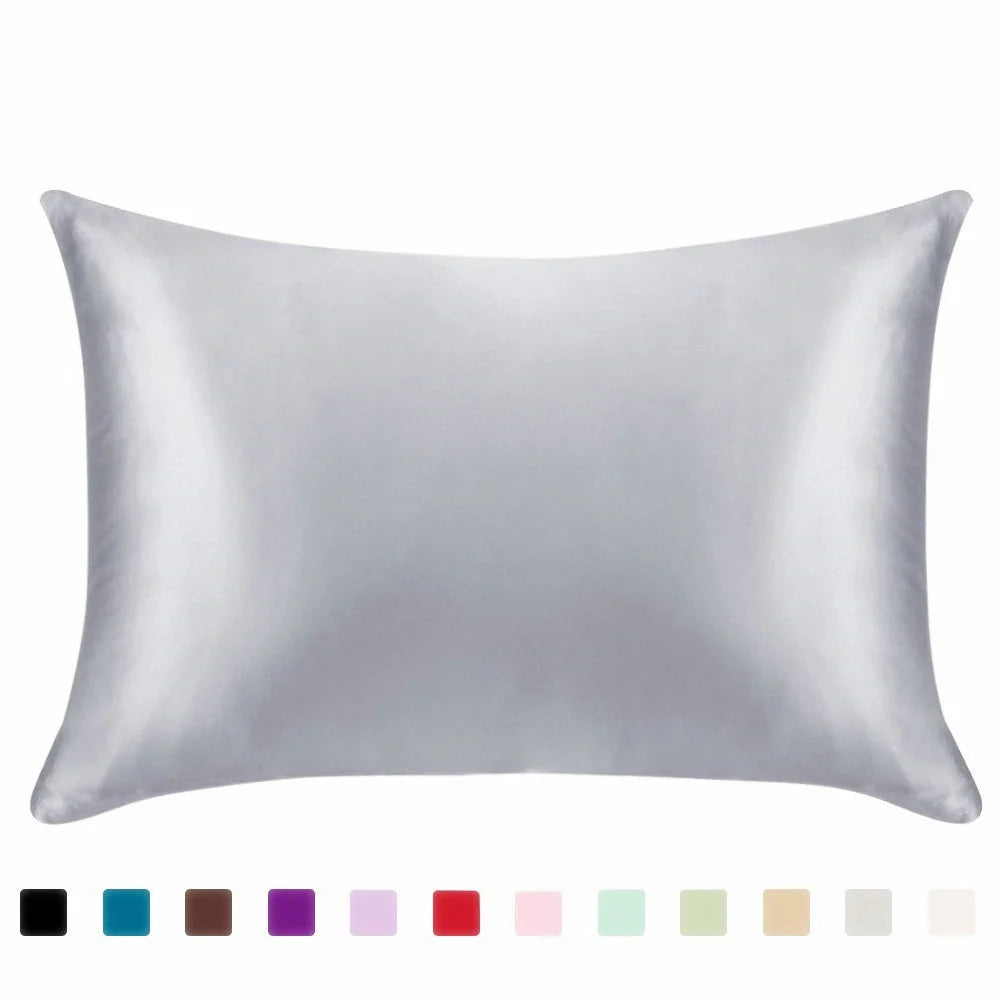Luxurious satin pillowcases in various colors and sizes, offering soft and breathable comfort