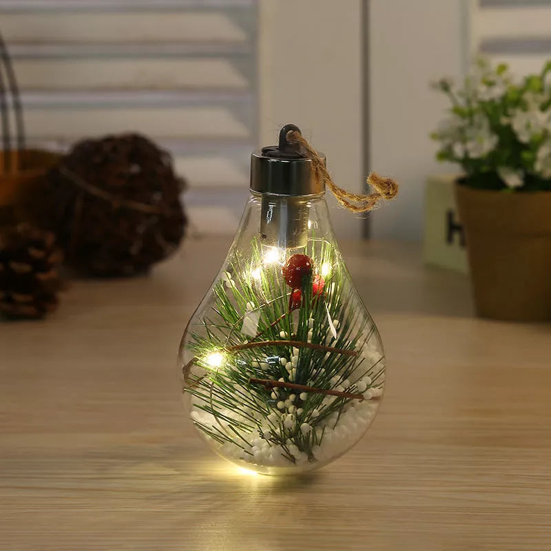 Transparent Christmas bulb ornament with bright colors, 7x7x11cm