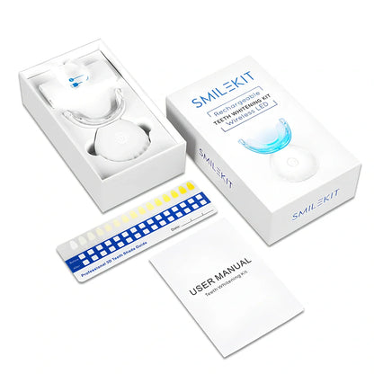 Shell Lamp wireless teeth whitening kit with LED light, gel pens, and colour card in black or white