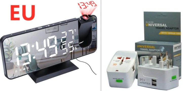 Multifunctional Radio Projection Alarm Clock with adjustable brightness and USB charging port