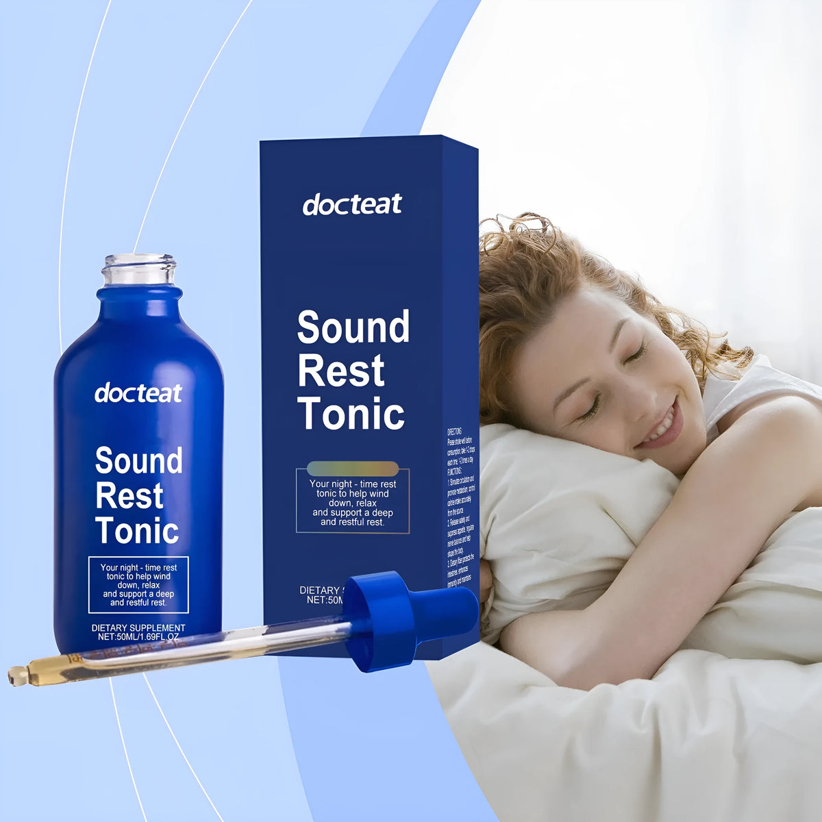 50ml bottle of Sleep Support Herbal Drops with a dropper on a white background