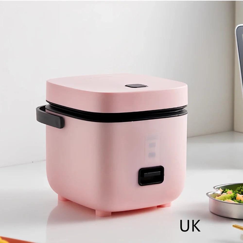 Compact brown 1-2 litre electric rice cooker, 180x200x180mm, with mechanical controls and aluminium pot for small UK kitchens