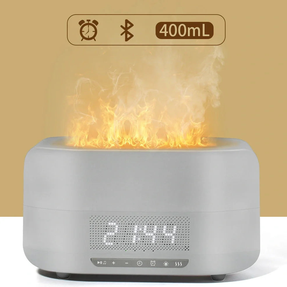 Square white Firelight Speaker & Humidifier measuring 229x110x127mm with 4-6 litre water tank
