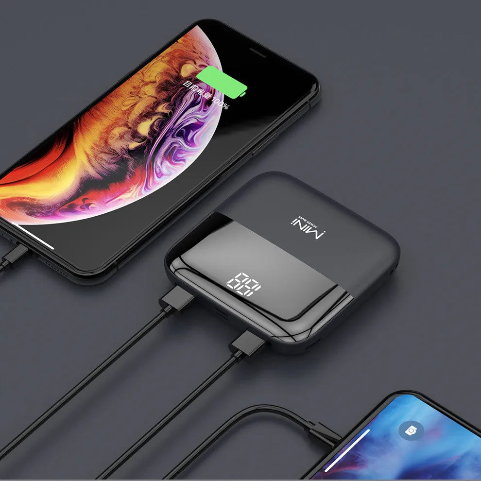 10000mAh portable power bank with digital display showing battery percentage