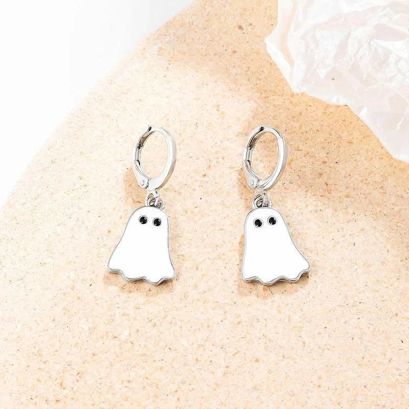 Spooky and Stylish Halloween Ghost Earrings for Women in Gold, Unique Hoop Earring Design for Festive Occasions