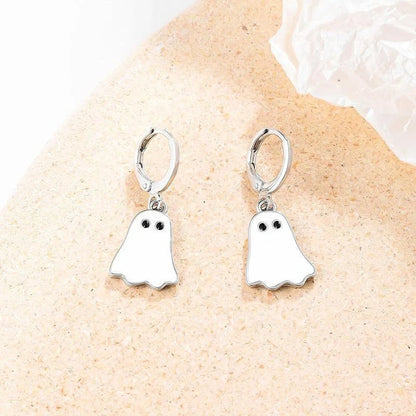Spooky and Stylish Halloween Ghost Earrings for Women in Gold, Unique Hoop Earring Design for Festive Occasions