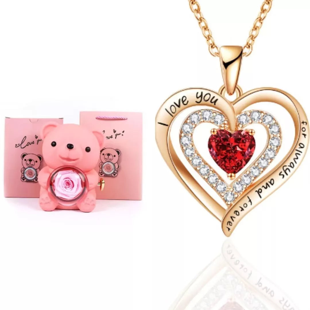 Eternal Rose Teddy Bear Jewelry Box with rotating drawer and preserved rose