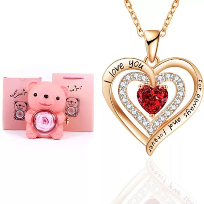 Eternal Rose Teddy Bear Jewelry Box with rotating drawer and preserved rose