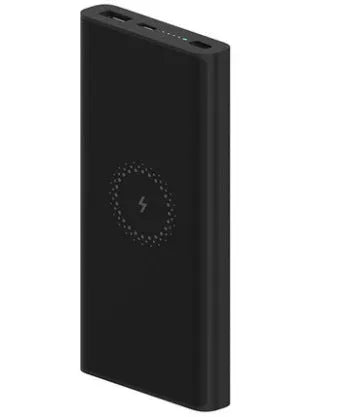 Black or white 10000mAh power bank with USB Type-C input and wireless charging surface