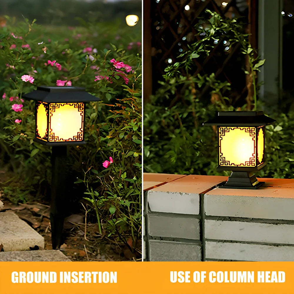 Square solar garden light with LED illumination for outdoor pathways