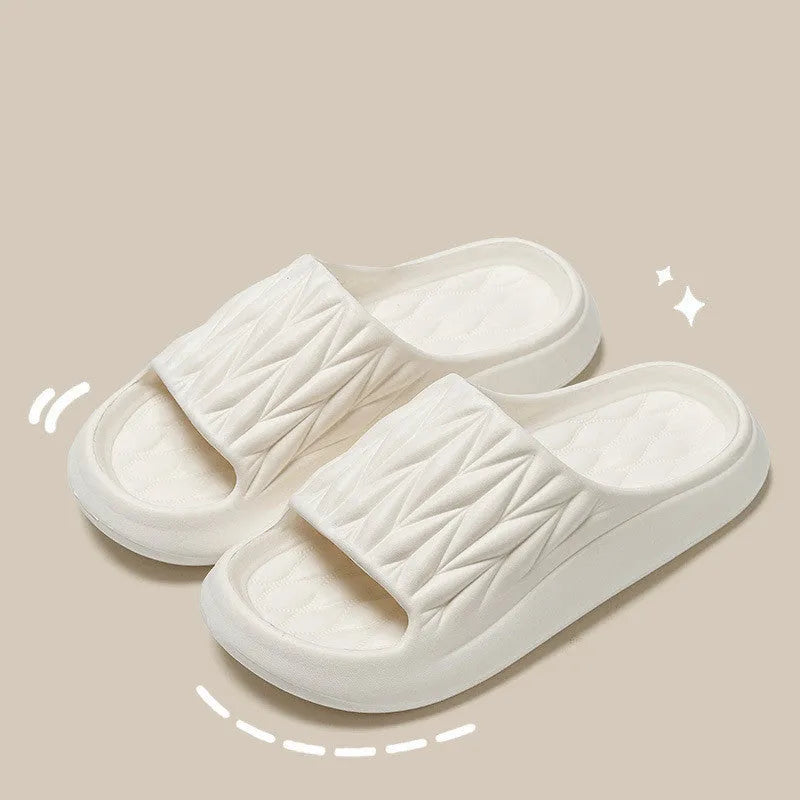 Leaf texture pattern EVA slippers in various colours showing non-slip sole design