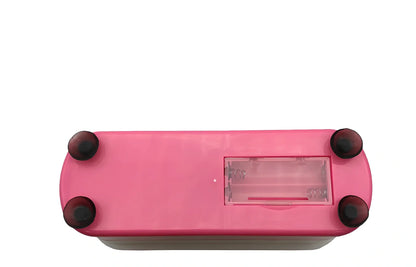 Blue analog ultrasonic cleaner measuring 17x6x8cm with contact lens box and battery compartment