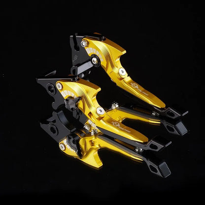 Motorcycle horn handle brake and clutch lever set in anodised metal with adjustable mechanism