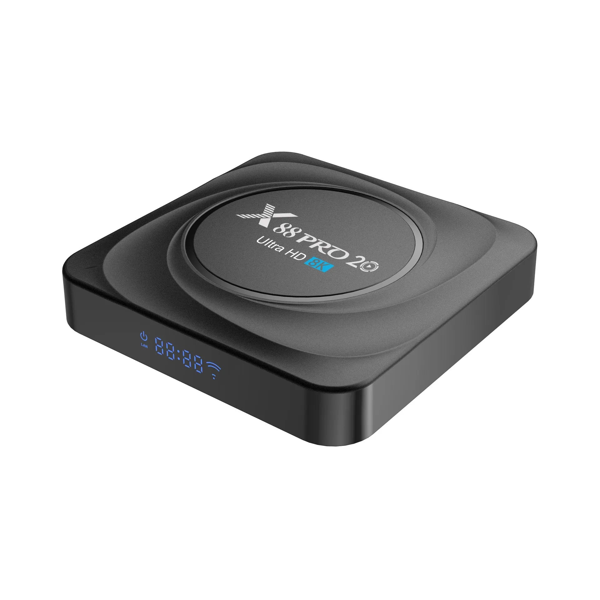 Android dual-band WiFi Bluetooth TV set-top box with remote control on a table