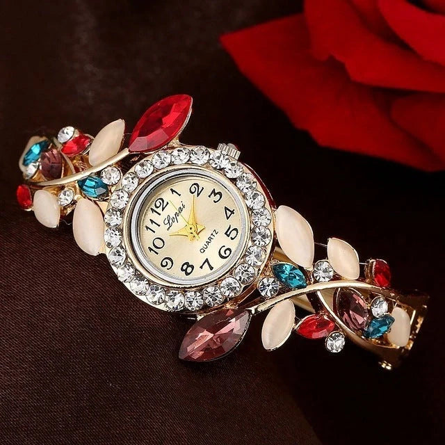 Vintage round dial quartz watch in royal blue, colorful, orange, purple, and red