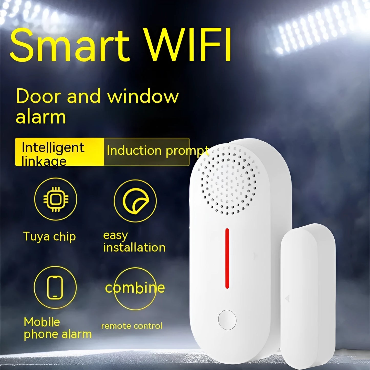 WiFi door magnetic sensor alarm unit for wireless home security with sound and light alerts