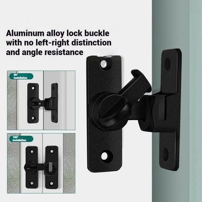 Aluminium alloy punch-free door latch with screws in silver finish showing universal angle adjustment mechanism