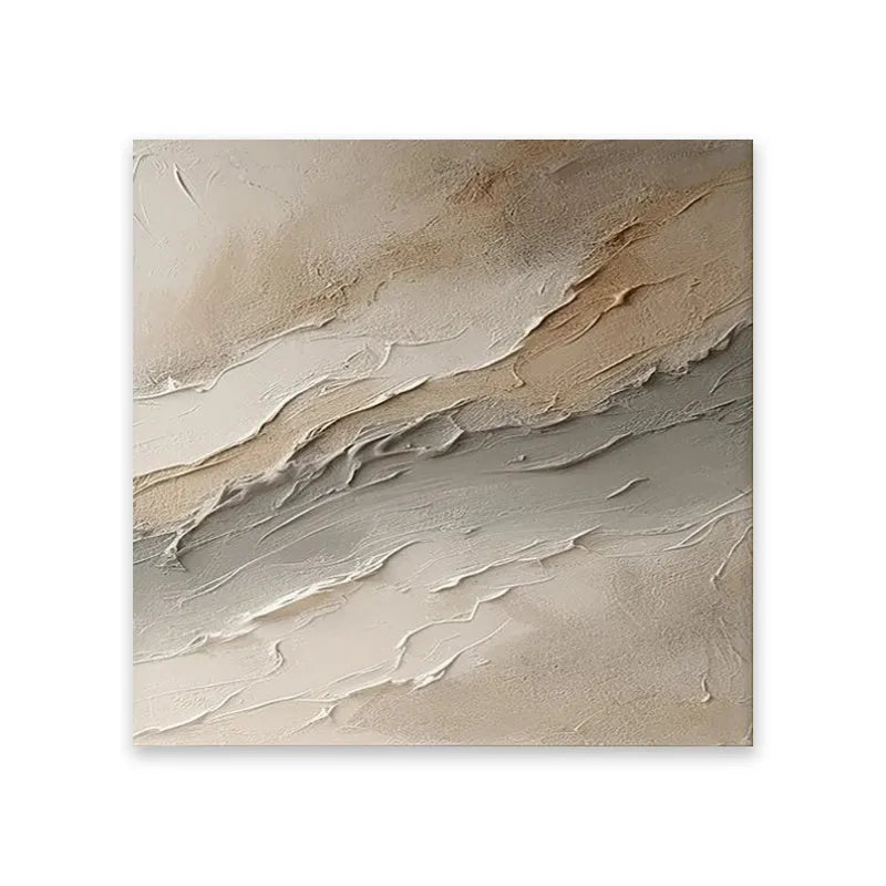 Hand-painted beige grey abstract oil painting on canvas, one panel, frameless and unstretched wall art