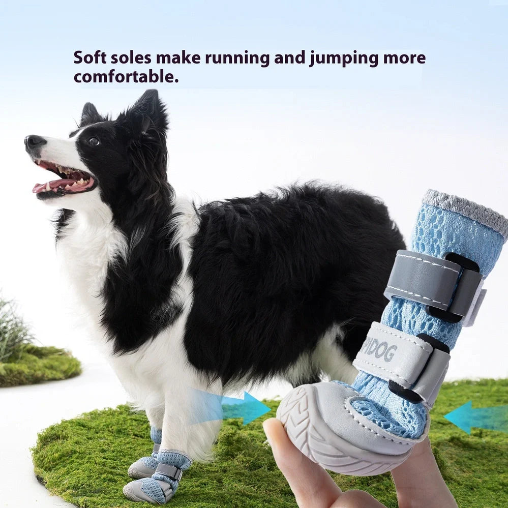 Dog shoes with breathable PU material in Bondi Blue colour showing anti-scald sole protection
