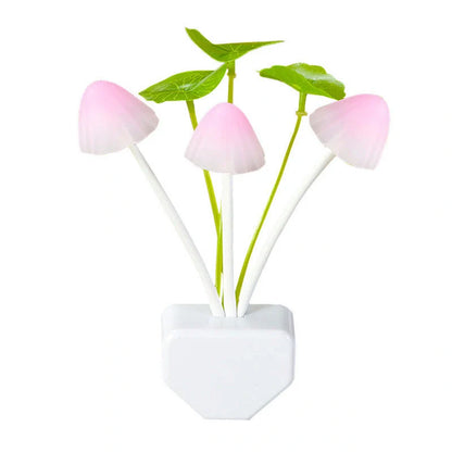 Color-changing LED mushroom night light with automatic sensor for home use
